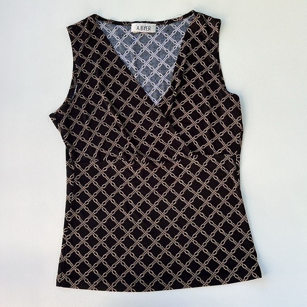 Y2K true vintage 90s Vintage A‎ Byer baroque chain link deep v neck blouse